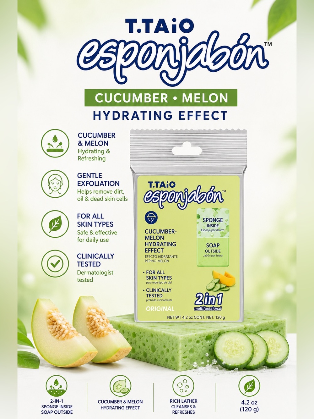 Esponjabon Cucumber Melon Hydrating Soap - Green